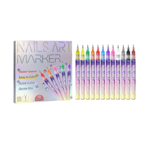 3D Nail Art Pens Set – 12 Colors for DIY Nail Design
