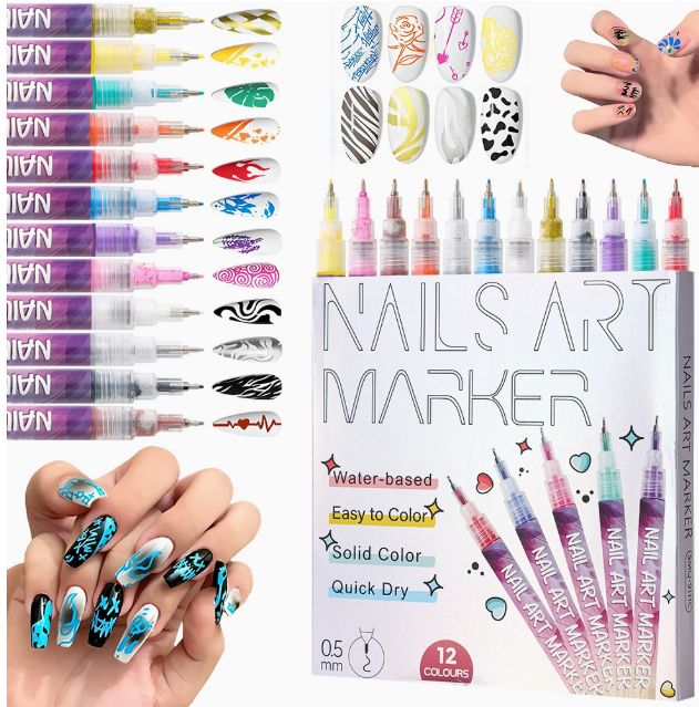 3D Nail Art Pens Set – 12 Colors for DIY Nail Design