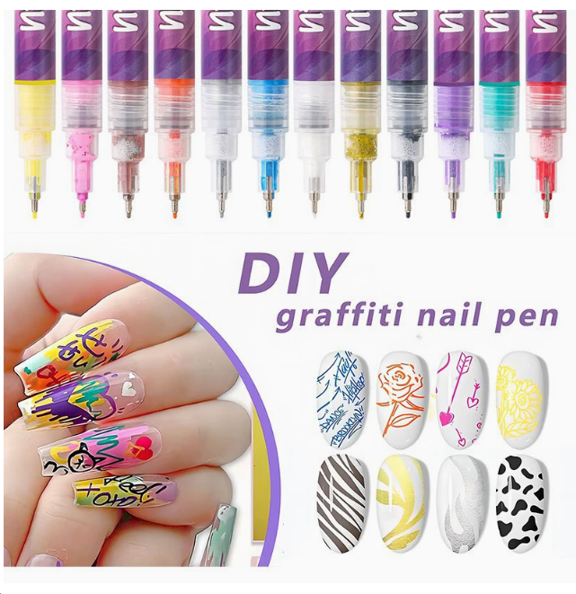 3D Nail Art Pens Set – 12 Colors for DIY Nail Design