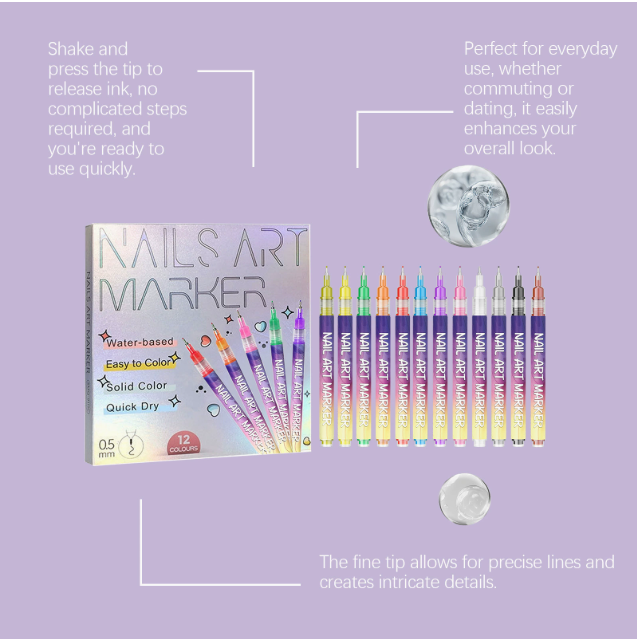 3D Nail Art Pens Set – 12 Colors for DIY Nail Design